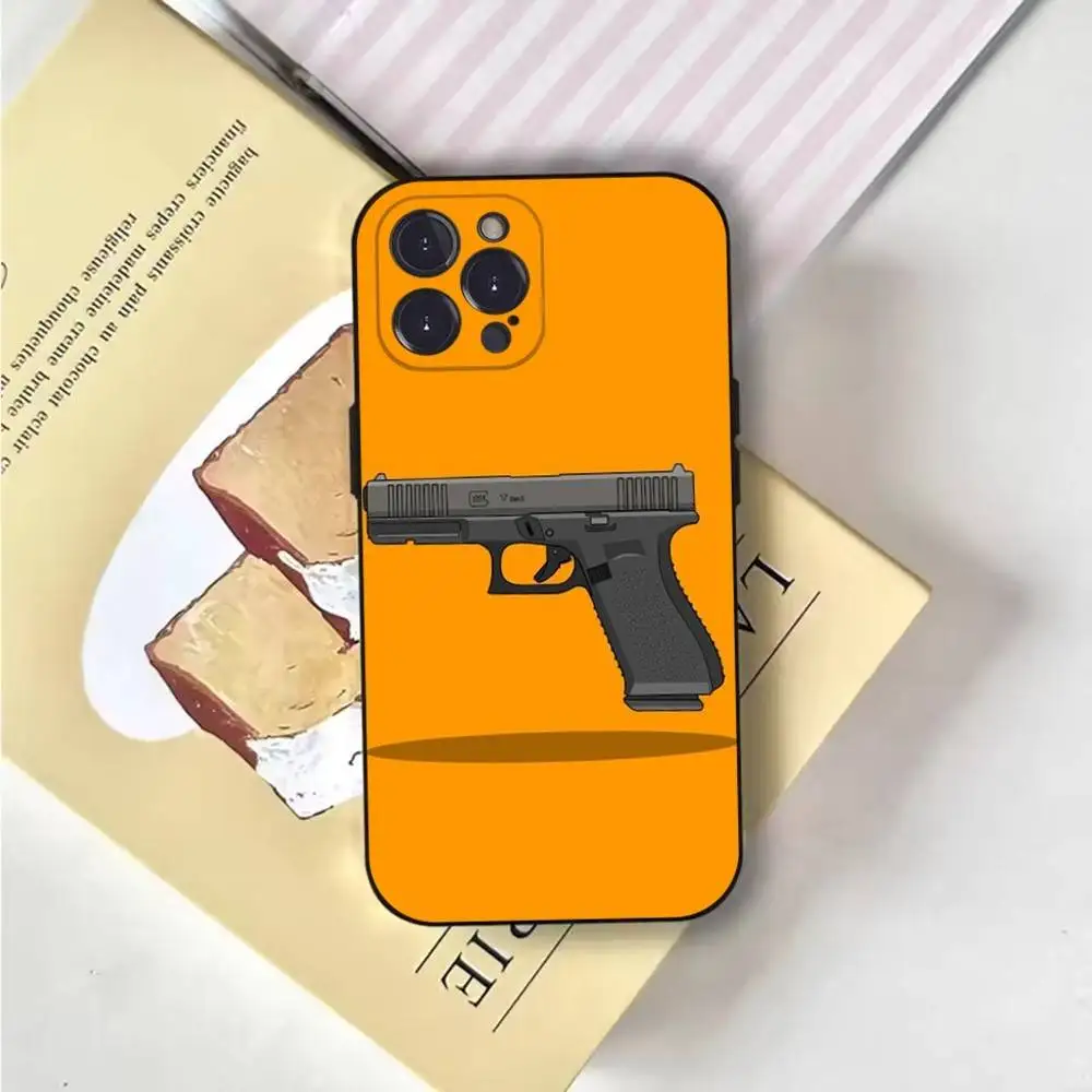 حافظة هاتف بشعار Glock Handgun لهاتف iPhone 17,16,15,14,13,12,Pro,Max,Plus,E,SE4,Air,Mini Black Soft Cover
