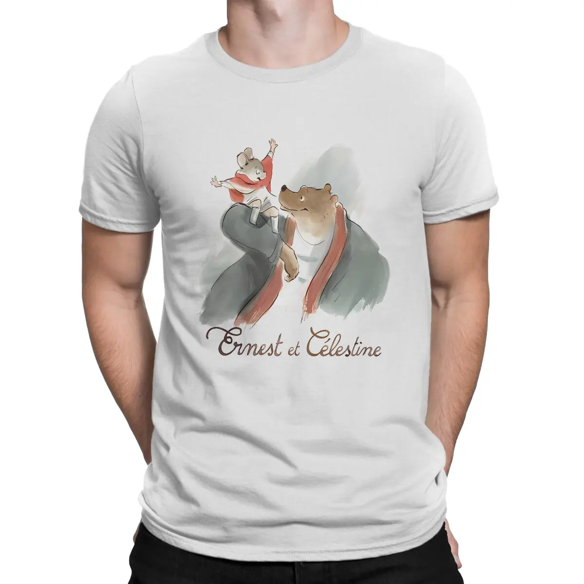 

Ernest & Celestine Cartoon Newest TShirt for Men Fun Round Collar Basic T Shirt Personalize Birthday Gifts Tops