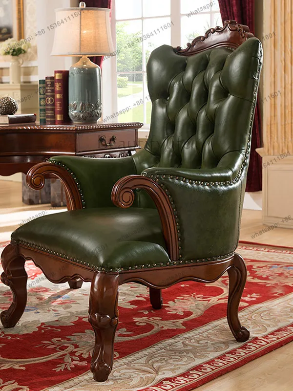 

Full solid wood American single sofa chair living room vintage carved armchair
