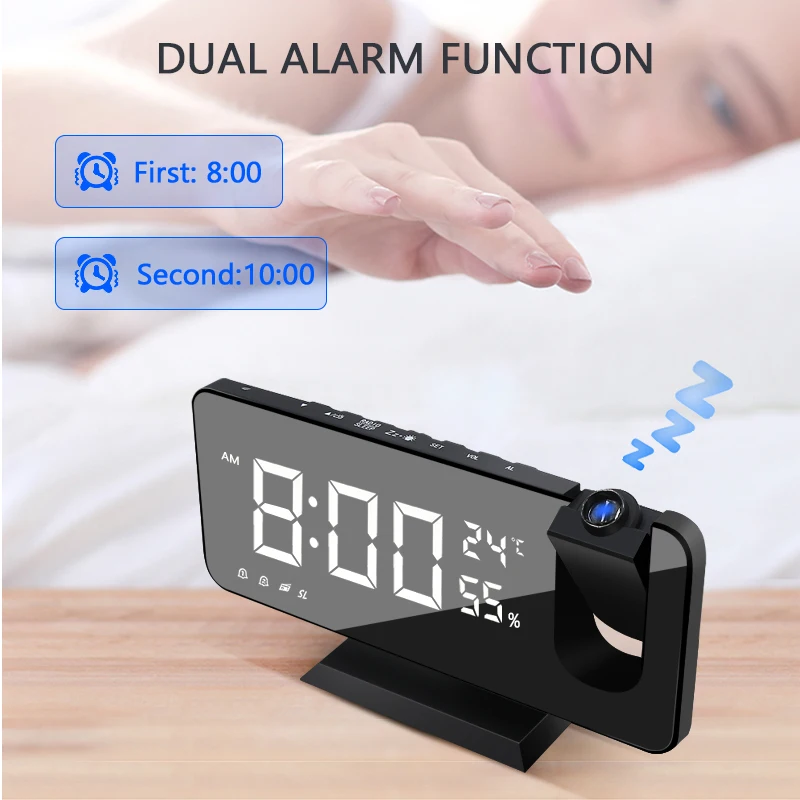 New LED Digital Alarm Clock Table Watch Electronic Desktop Clocks USB Wake Up FM Radio Time Projector Snooze Function Alarm