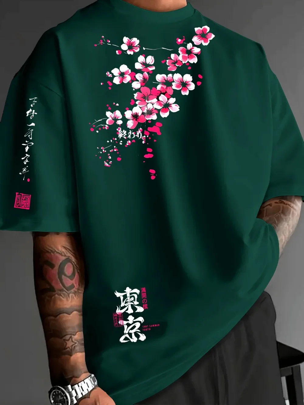 Harajuku Cherry Blossom Letters 3D Print Sport Quick-dry Breatha Men and Women T-Shirt Outdoor Street Fashion Parent-child Cloth
