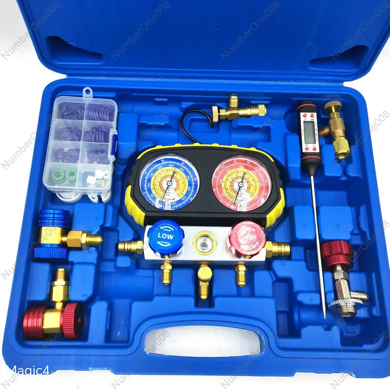 Car Air Conditioning Fluorometer R134a Refrigerant Coolants Pressure Gauge R22r410 Air Conditioning Double-Meter Valve Tools