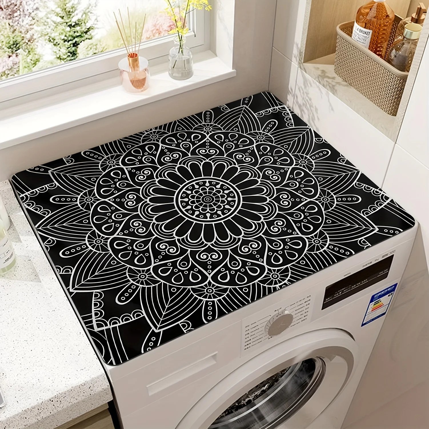 VIKAMA Bohemian Print Washing Machine Dust Cover Quick-Drying, Water-Absorbent Protective Top Pad Easy to Maintain, Home Decor