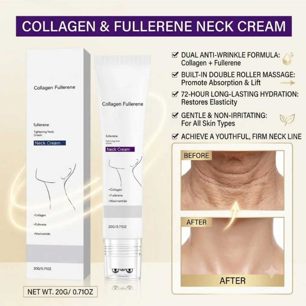 JoyPretty Fullerene Collagen Neck Cream Anti Wrinkle Roller Massager Firming Lifting Anti Aging Moisturizing Skin Care