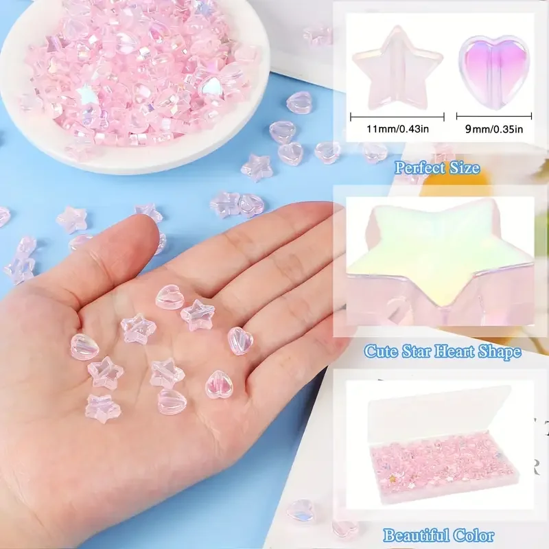 200pcs AB Color 11mm Star 9mm Peach Heart Mixed Style Beads For Jewelry Making DIY Couple Bracelet Necklace Handicrafts Supplies image 5