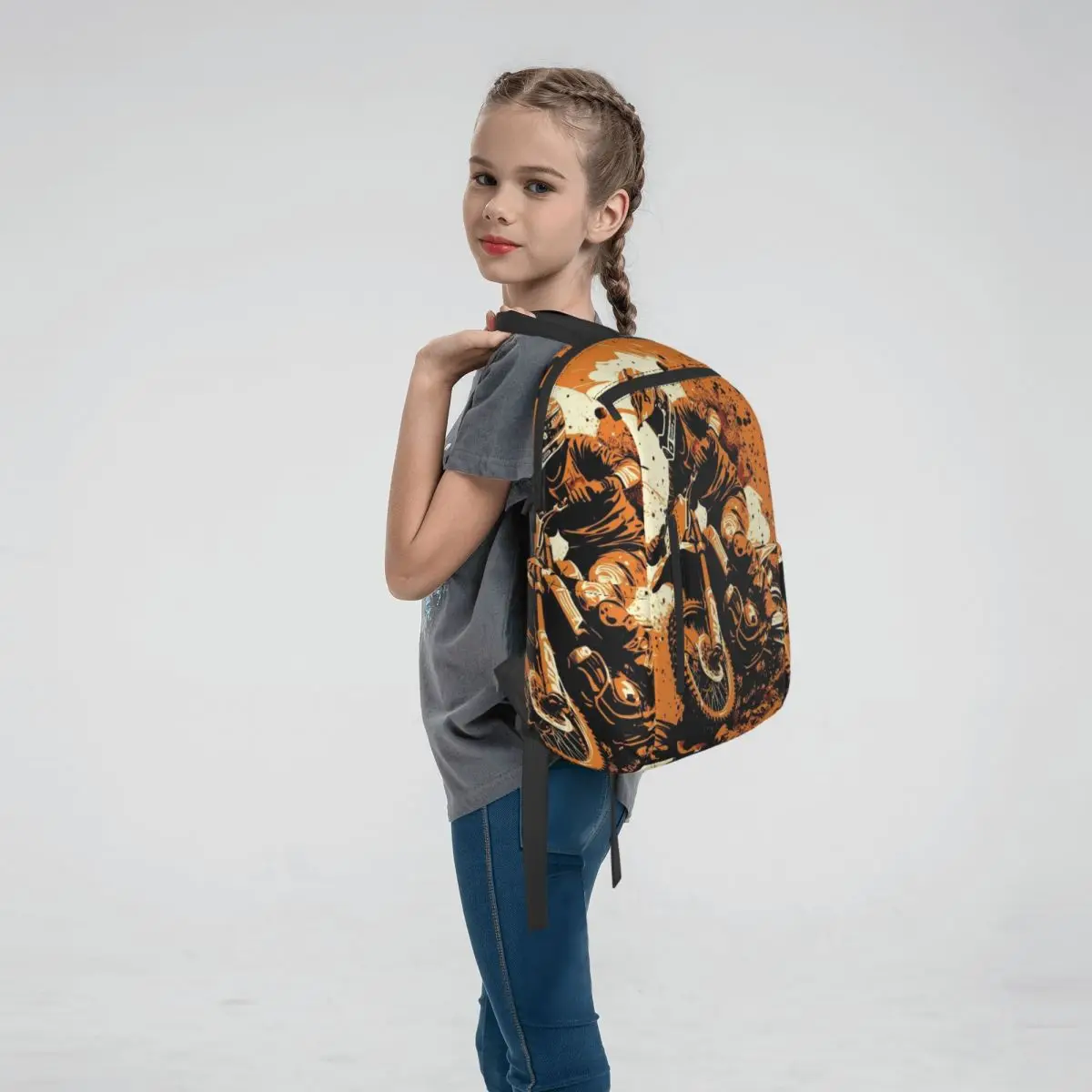 Motorcycle Rider In Mountain Graffiti Backpack Large Capacity Children BookBag School Bag Shoulder Bags for Men Women