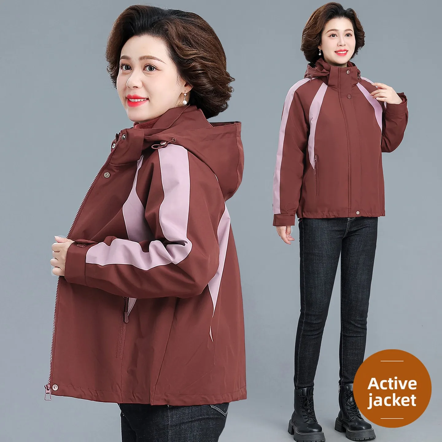 

Warm Detachable Mom Winter Jaet Casual Sle Polyester Fiber Filled Coat for Middle-Aged And ly Women Faionable Autu...