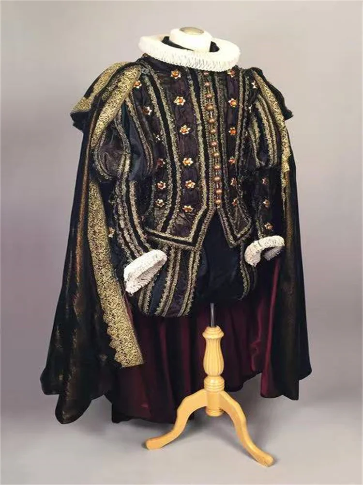 

Tudor Elizabethan Men Court King Royal Noble Costume Historical Renaissance Nobleman Suit with Cloak