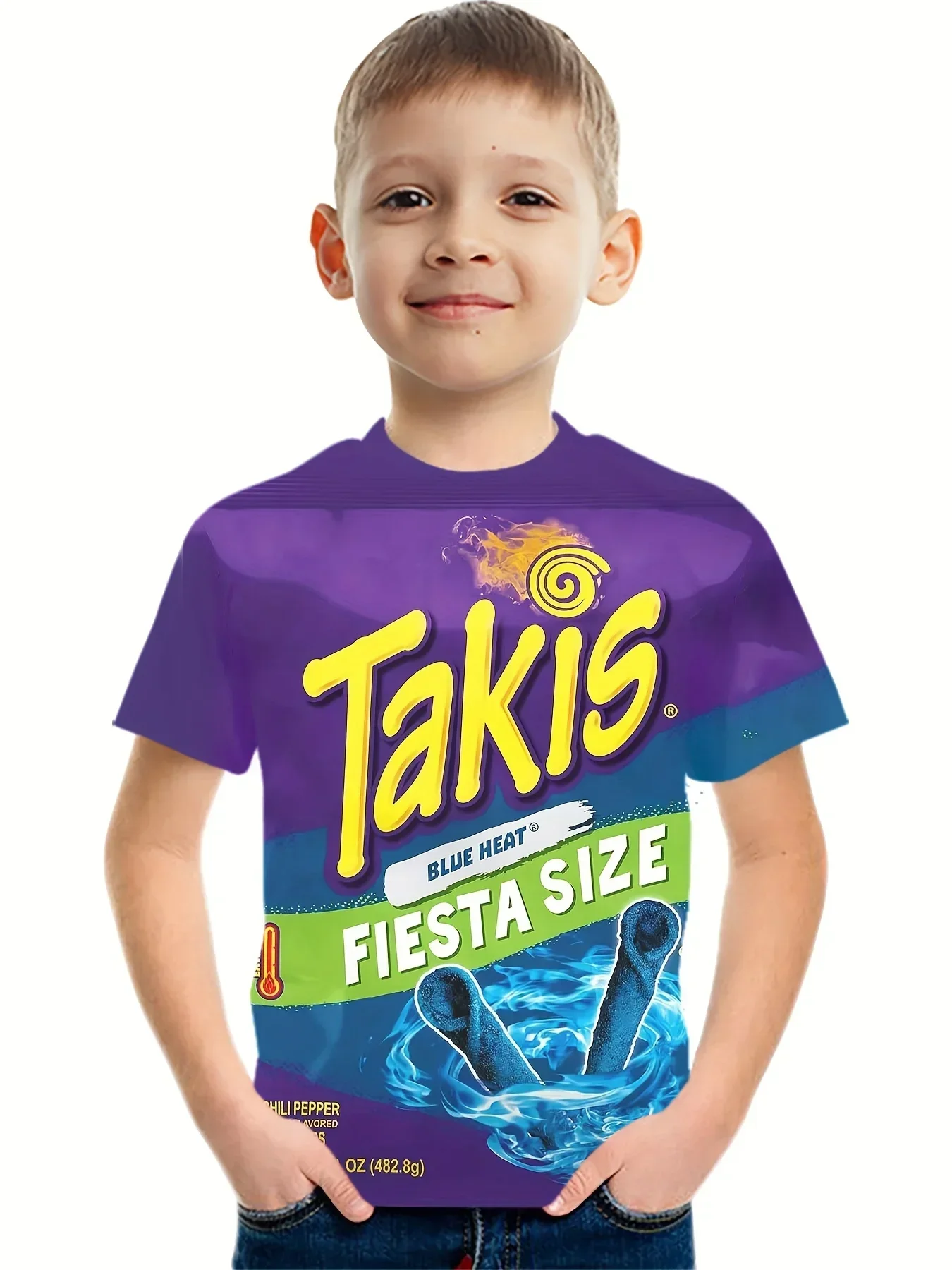 Takis Printed Pattern Kids Summer T-shirt Daily Outdoor Street Fashion Short Sleeved Boy's Tees Tops