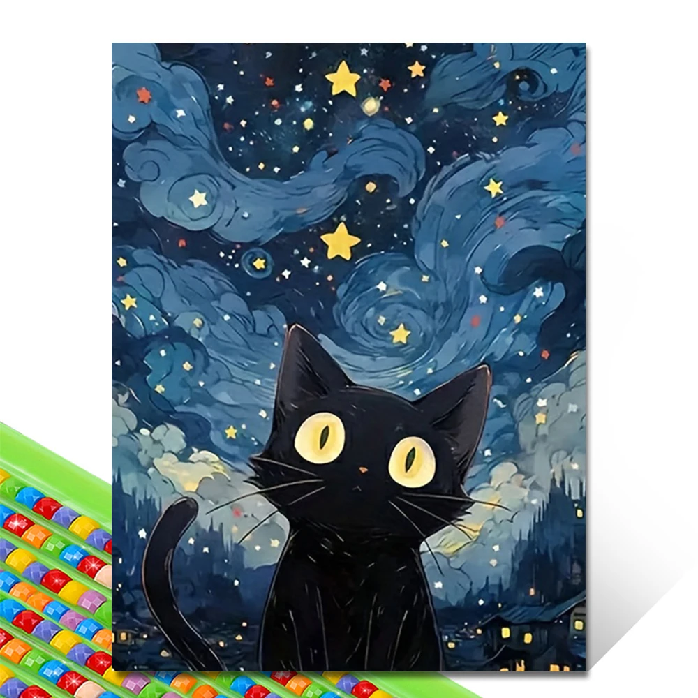 5D DIY Diamant Malerei Kit Sternenhimmel Katze Diamant Stickerei Kreuzstich Cartoon Astral Katze Home Dekoration Kunst Malerei