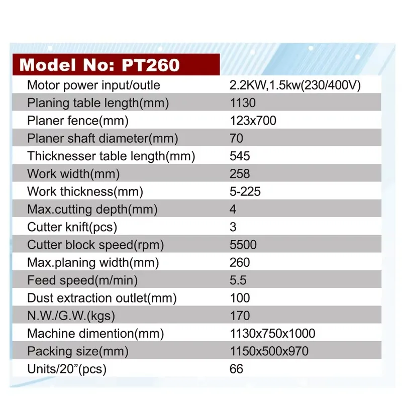 

Wood Planer Thicknesser Machine for Woodworking Planer Wood Working Machinery for Sale