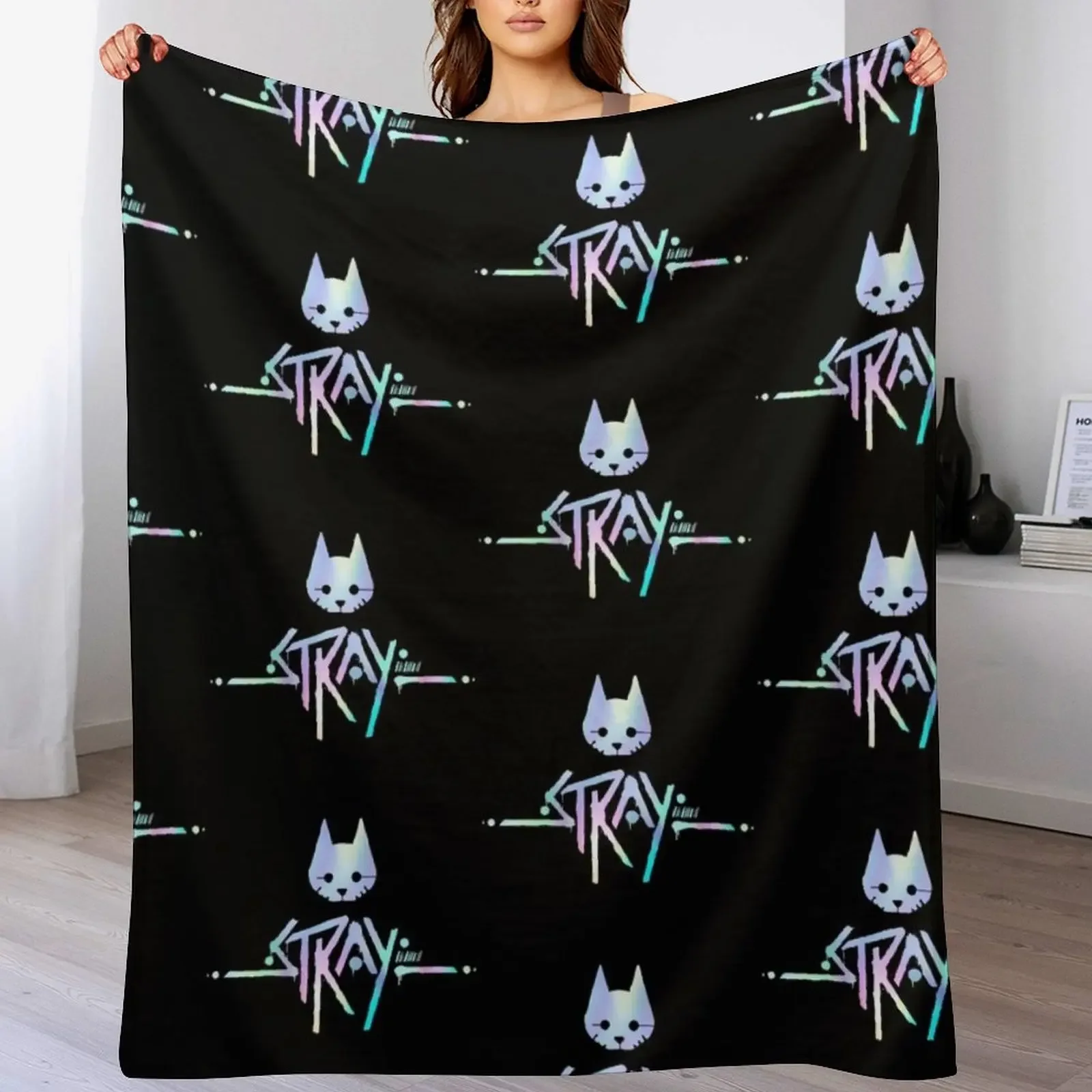 The Stray Game Logo in Holographic Iridescent Rainbow Throw Blanket Ultra Plush Cozy Blanket for Napping Sleeping