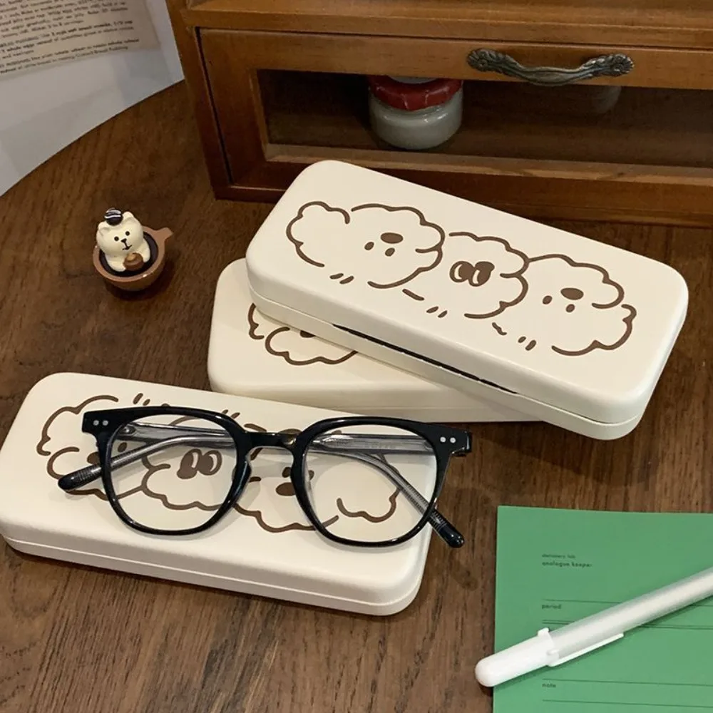 Portable Puppy Print Glasses Case Cream Color Anti Pressure Eyewear Case Sunglasses Box Unisex