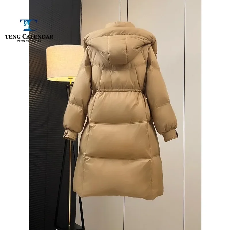 Fashionable Down Jacket, Medium To Long Slim Fit for Warmth, Hooded White Goose Down Jacket, New Autumn and Winter Styles