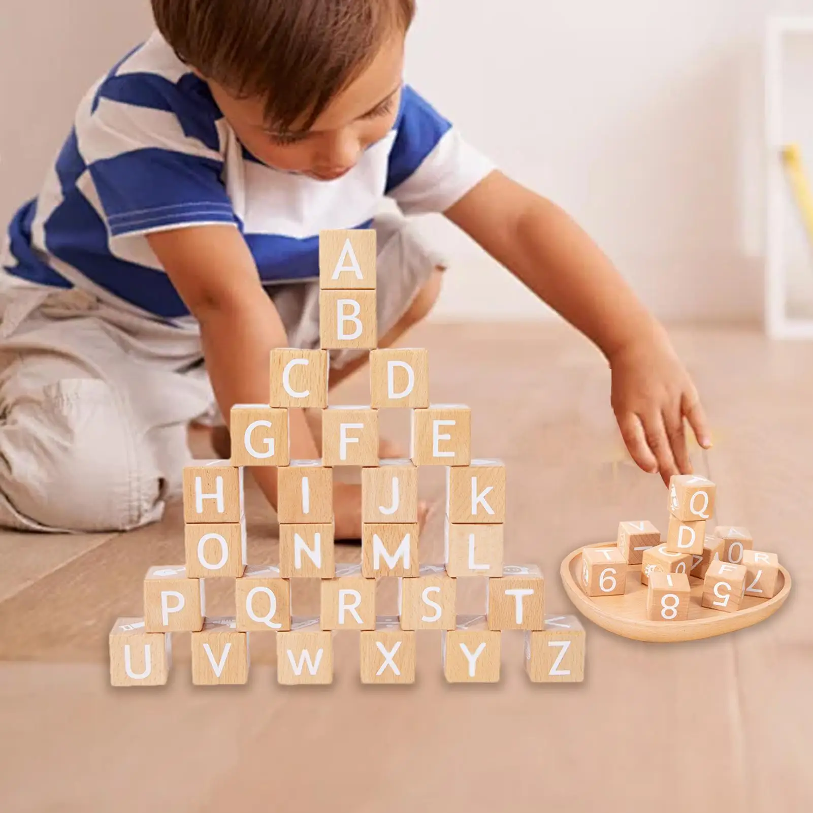 Wooden Letter Blocks Educational Interactive Toy Letter Building Blocks For Family Classroom Home Daily Learning Development