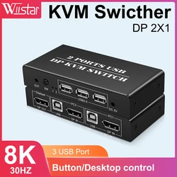 2x1 DP USB KVM Switcher KVM Dual-port DisplayPort KVM Switch 2 Port 8K 30Hz 4K60hz  2 in 1 out mouse&keyboad supported