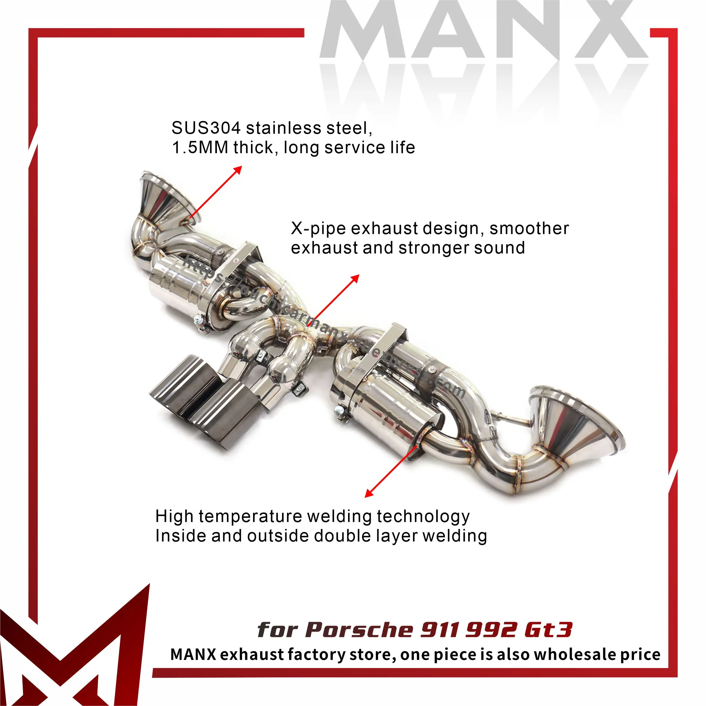 

⚡ MANX Exhaust Catback for Porsche 911 992 GT3 OEM valve base SS304 X-pipe exhaust design 1.5mm thick