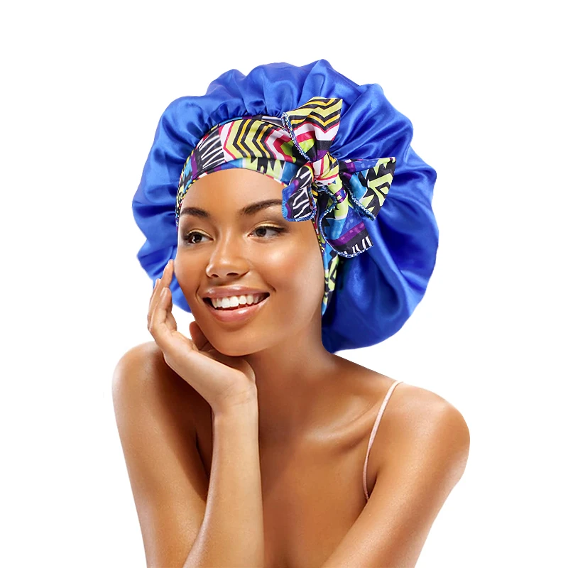Damen-Satin-Mütze mit Schnürung und breiten Stretch-Krawatten, Band, langer Schwanz, Satin, Cheveux Nuit, seidige Schlaf-Nachtmütze, Mützen – Detail 7