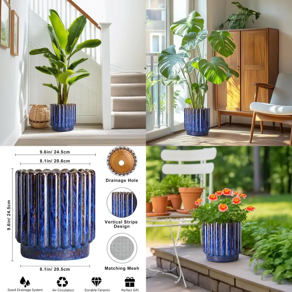 

Круглые горшки для растений диаметром 9,6 дюйма с дренажным отверстием, подходят для использования в помещении и на улице, идеально подходят для крупных растений, для домашнего декора, идеальный подарок.