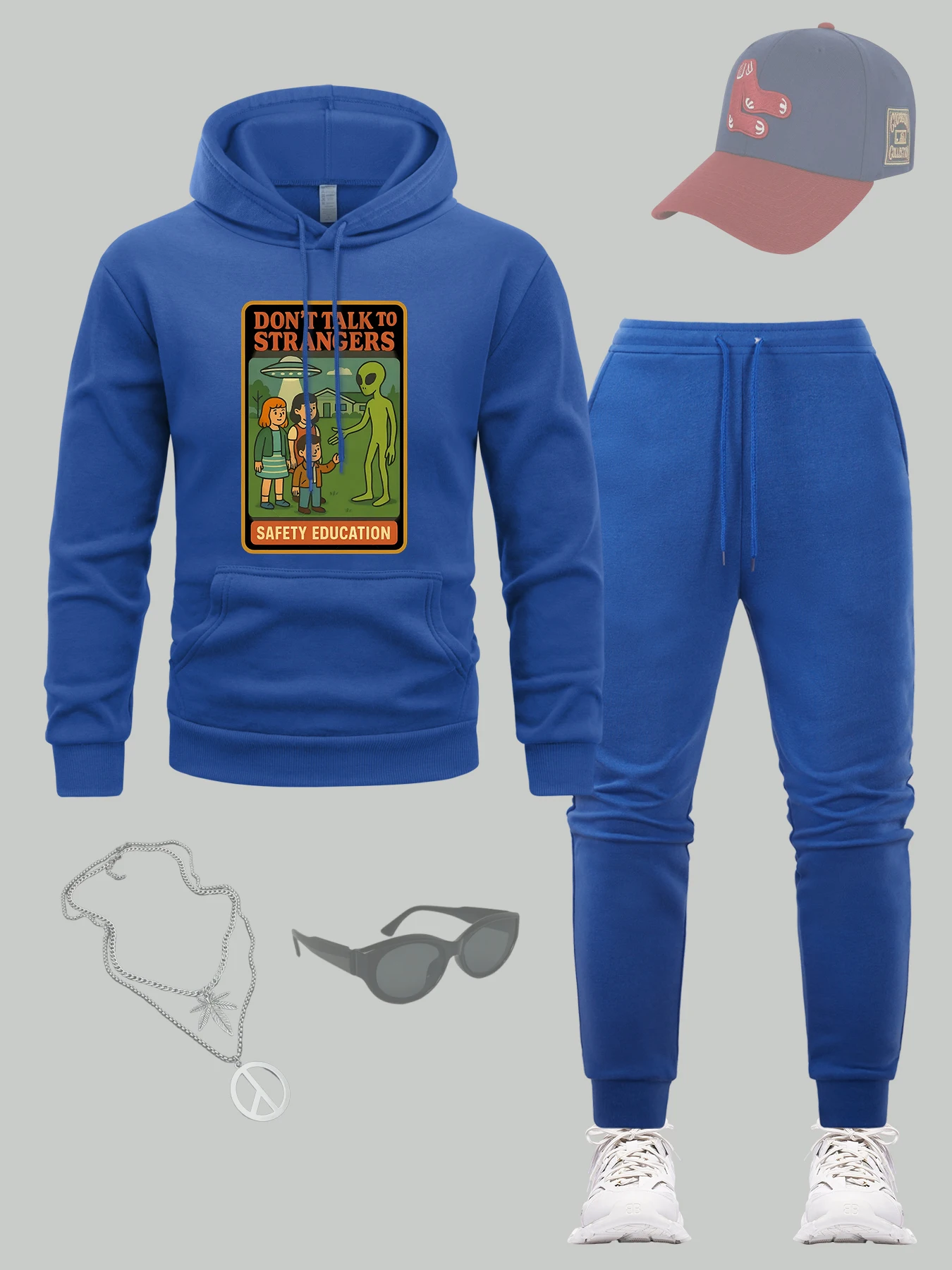

Don'T Talk To Strangers Printed Men'S Tracksuit Set Soft Hip Hop Hoodie Suit Loose Casual Sweatpants Autumn Fleece Sportswear