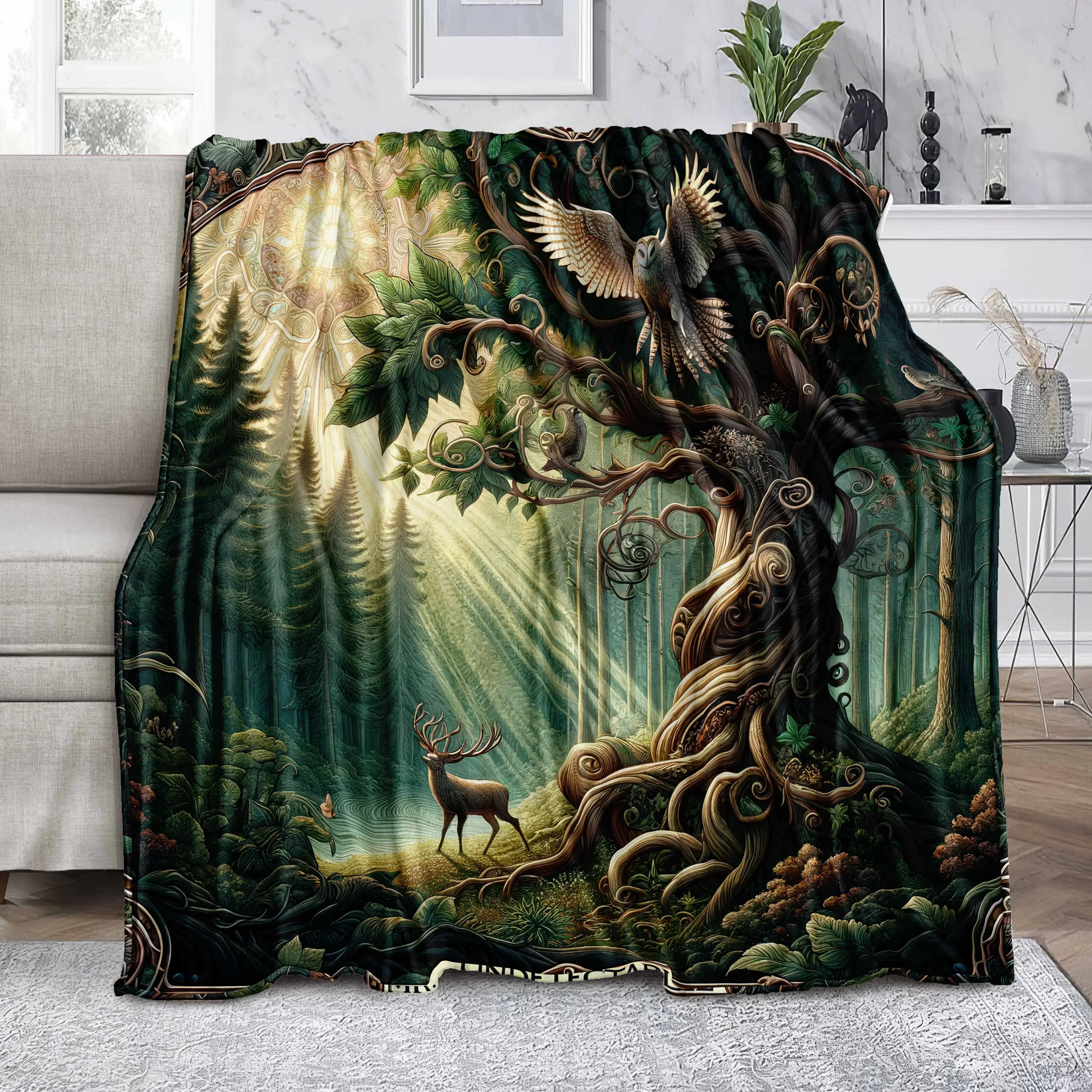 NatureInspired Ancient Tree Design Microfiber Throw Blanket  Soft  Cozy for Bed Sofa Camping Winter Warmth