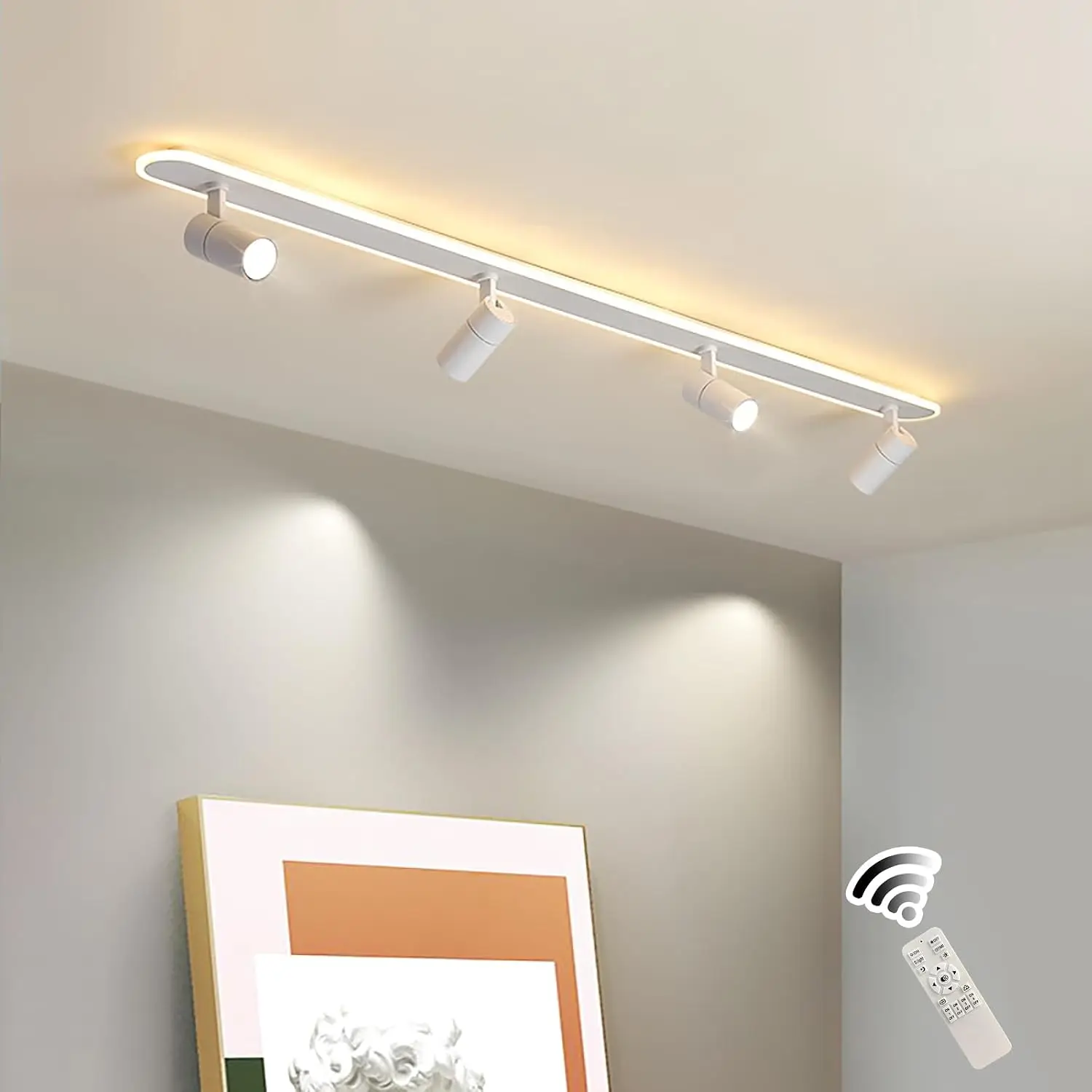 Dimmable LED Ceiling Lamp Linear White 58W Four Spotlight Remote Flush Mount Chandelier Fixture Bedroom Closet Hallway