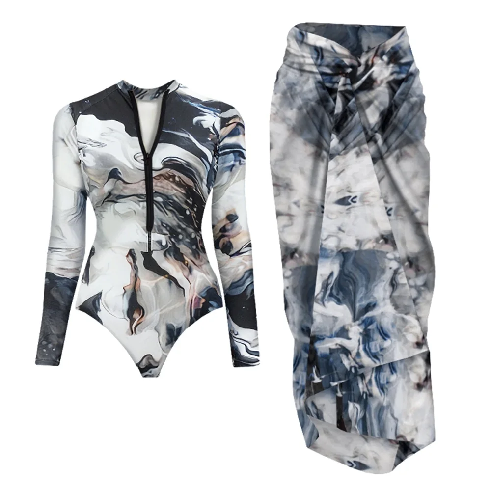 

2Pcs Floral Printed Swimsuit Women Long Sleeve Swimwear Sexy Bikini Push Up Biquini Female Slim Bathing Suit Bodysuit Beachwear