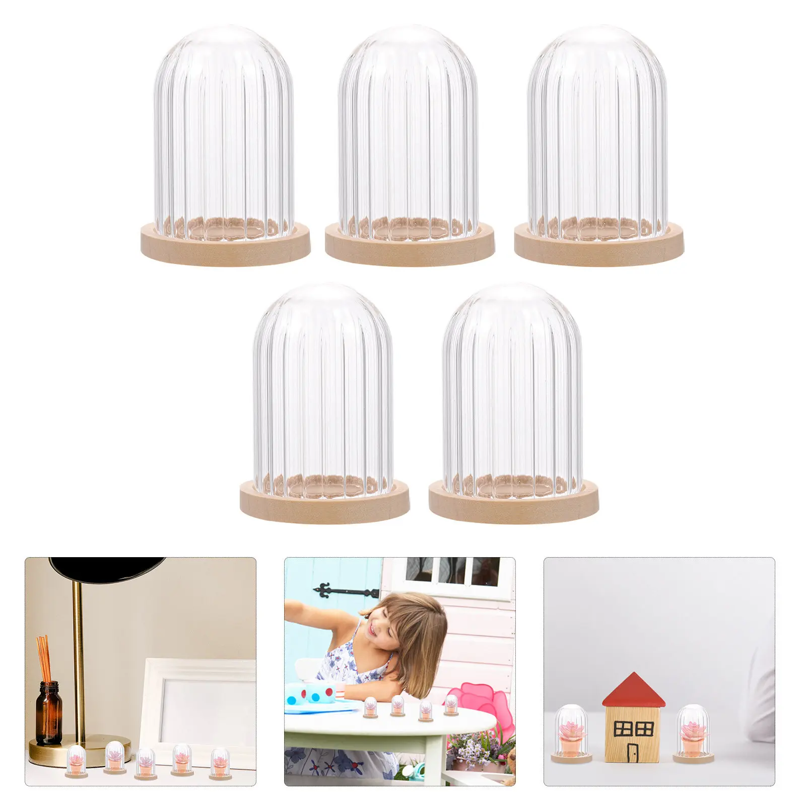 

5Pcs Mini Cake Cover Ornament Wooden Glass Dollhouse Decor for Kitchen Miniature Display Realistic Tiny House Decoration