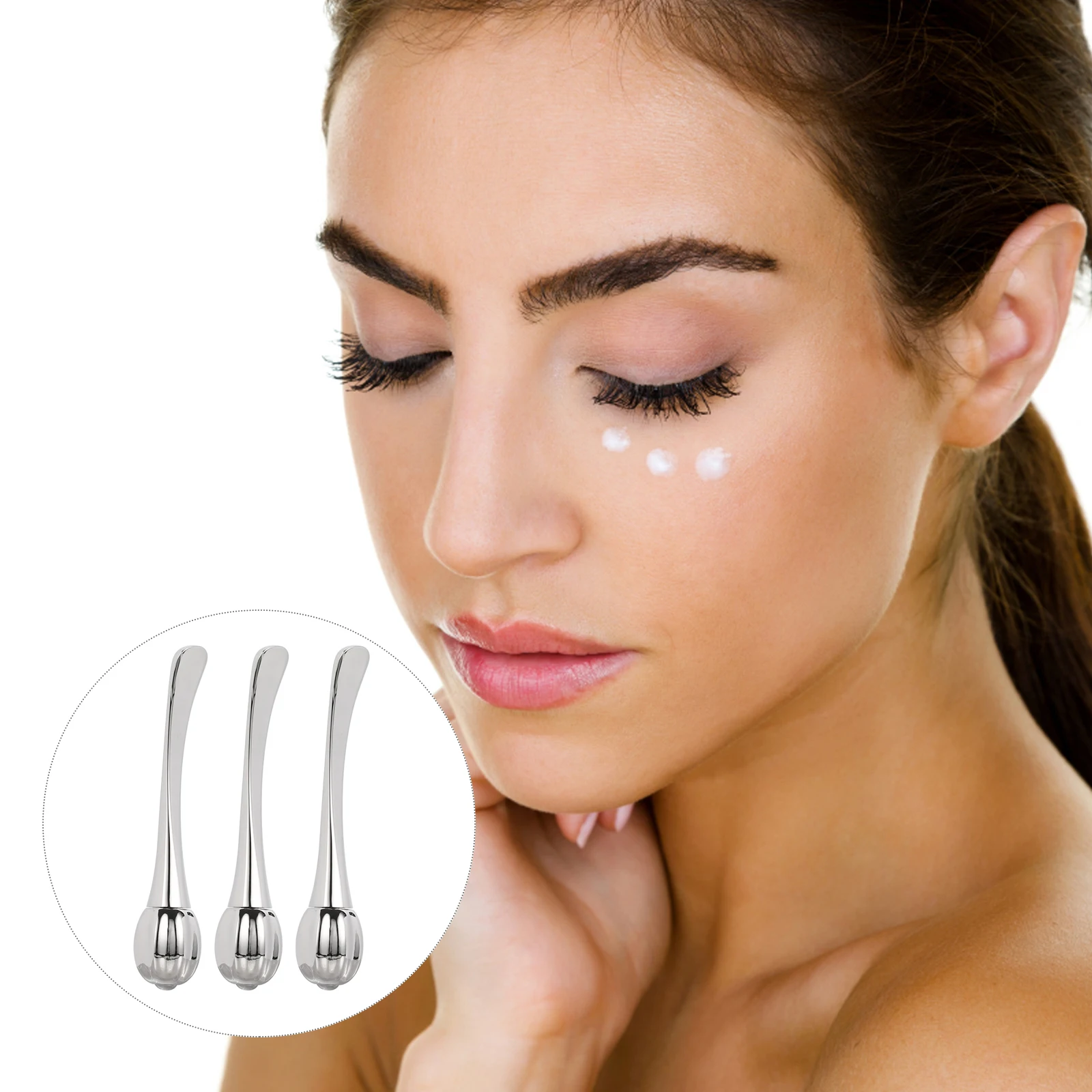

3pcs Stainless Steel Cream Portable Metal Makeup Spoon Dual Ended Eye Stick Skin Care Tool for Relaxation