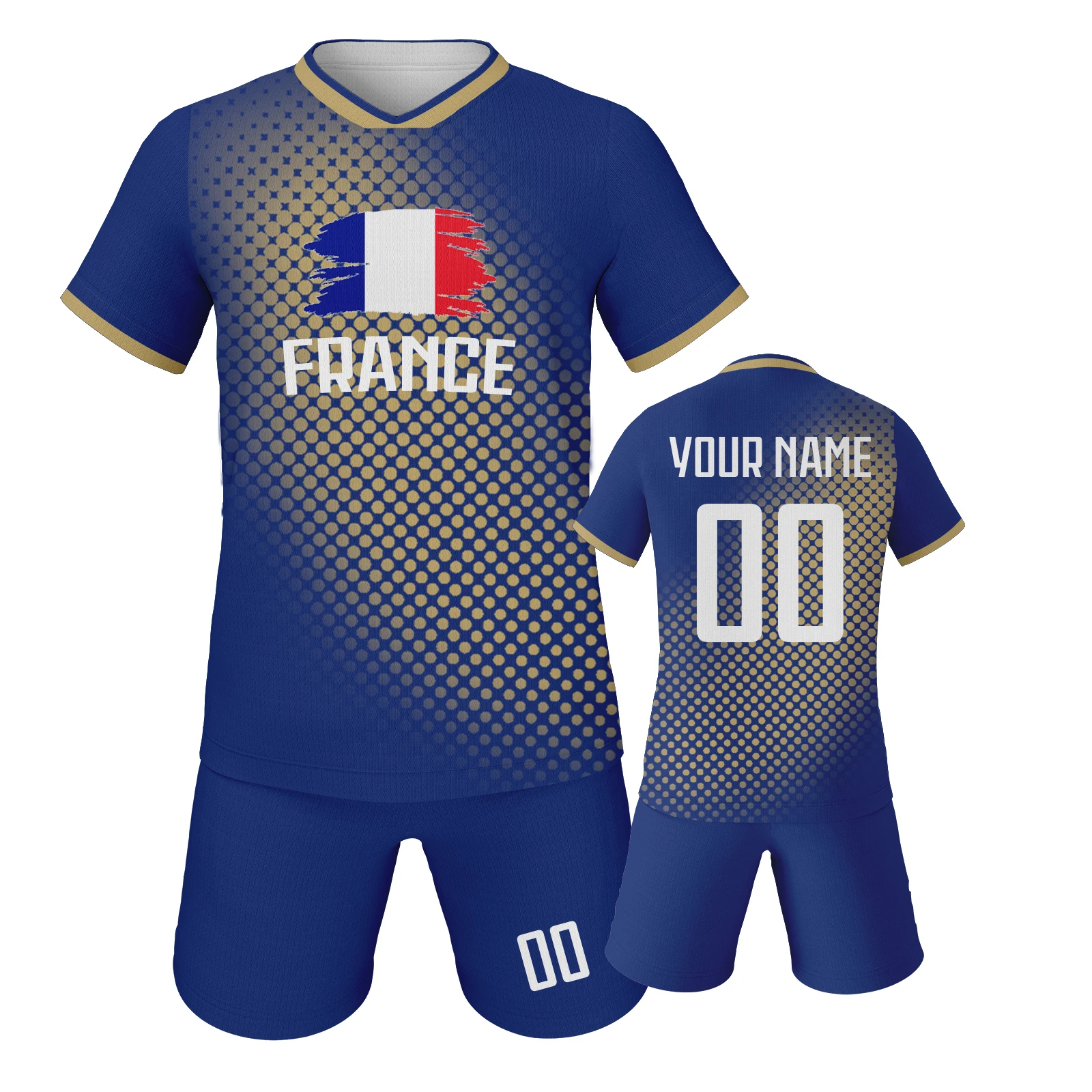 France Kids Football Jersey Custom Soccer Kit Youth Team Uniform Personalized Name Number Training Set Boys Girls Fans Gift