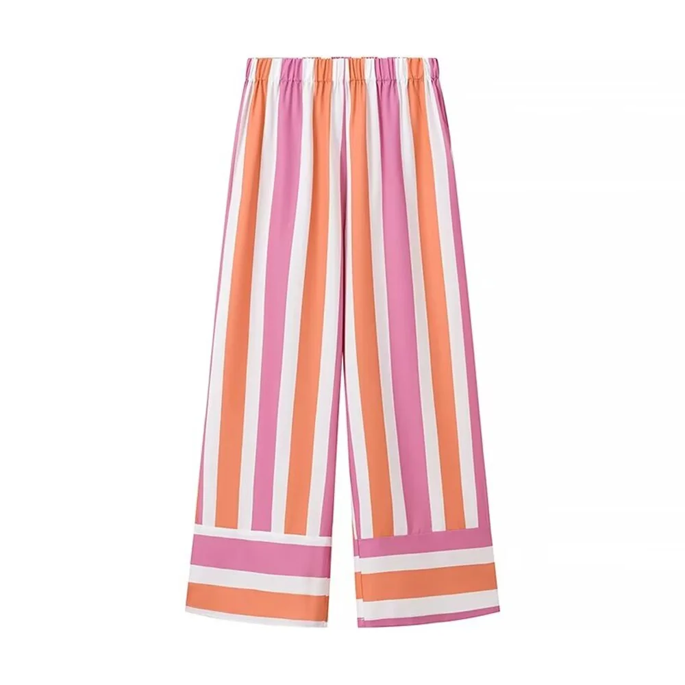 2024 ZAR4 Summer New Women\'s European and American Style Fashion Niche Striped Strap Straight Pants Set