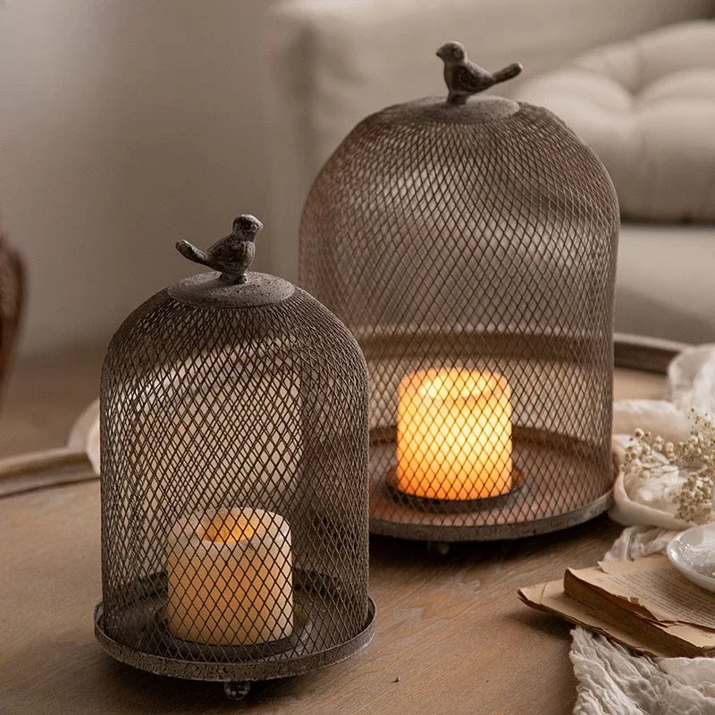 Vintage Iron Birdcage Candle Holder with Detachable Tray Wedding/B&B Dining Table Centerpiece for Ambient Lighting Photography