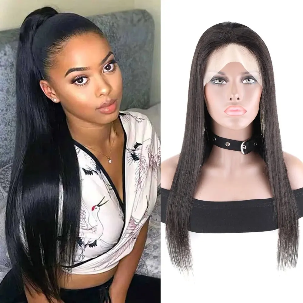 13X6 HD Lace Forehead Wig Human Hair Natural Black 180 Density  20 36 Inch  13x4 Straight Women Pre-Plucked Closure Hair Wig