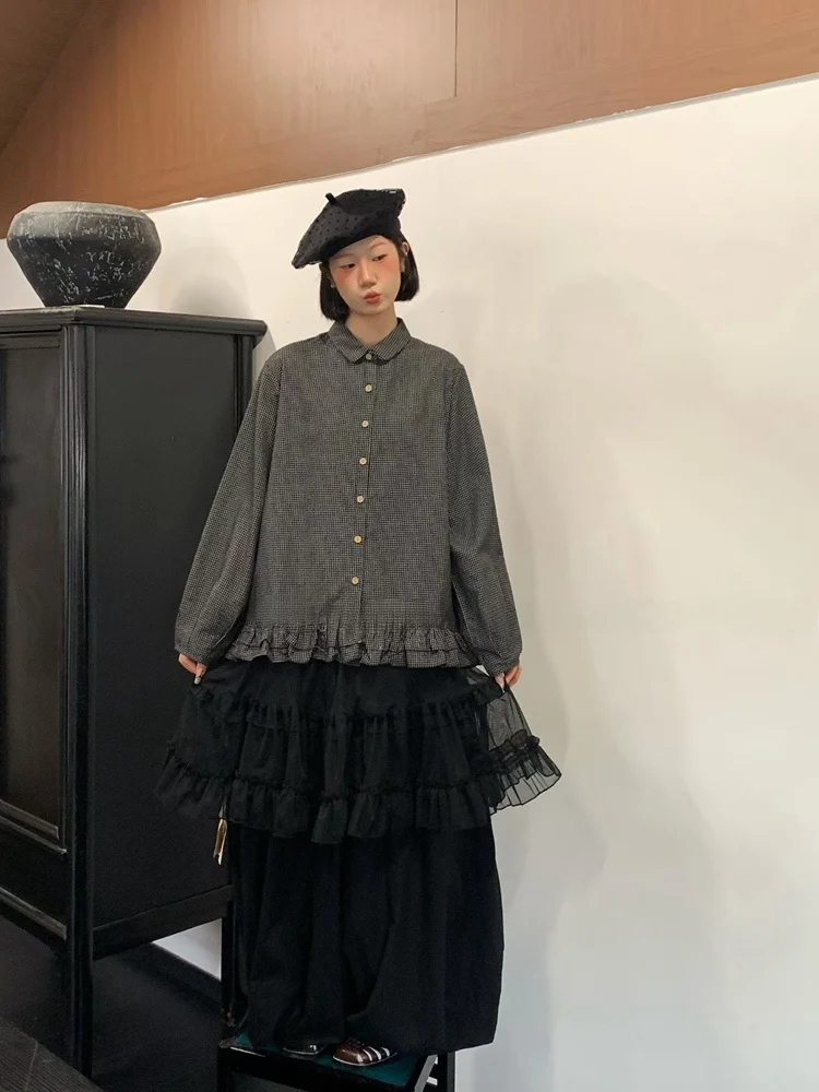 

Sweet Sle Long Sve Plaid Doll Collar Loose Women's irt Casual Versatile Age-Defng Top Breathable Comfortable Chinese...