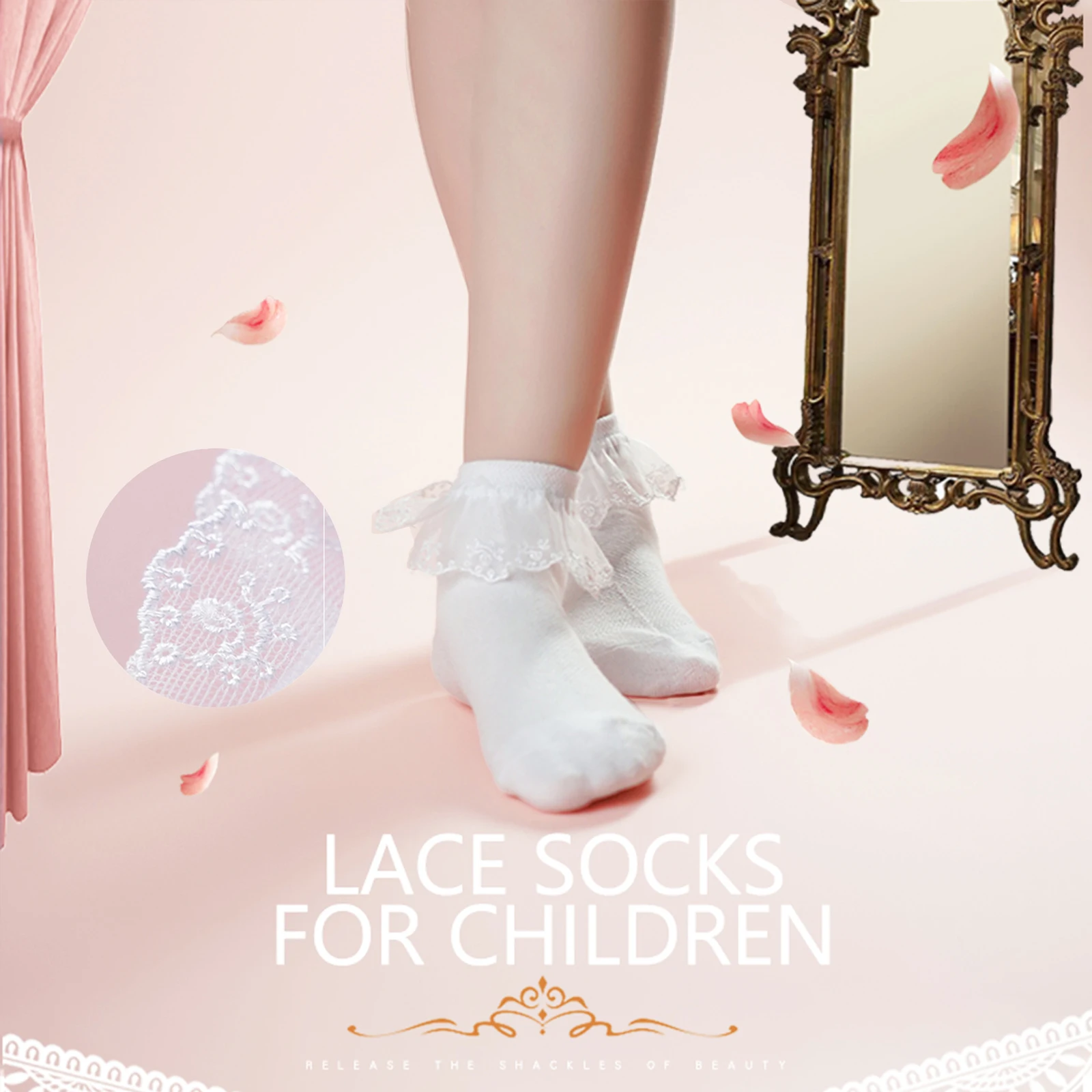 5Pairs Children Dance Lace Socks Cotton Sweet Kids Girls Baby Flowers Ruffled Ankle Sock White Mesh Calcetines niña 1-13Years