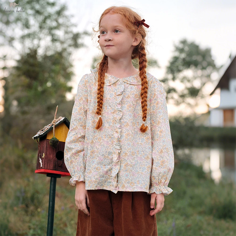 

Детская весенняя блузка Dave Bella с длинным рукавом для девочек, с цветочным принтом, нежная, элегантная, хлопковая, для вечеринок, DK1260987