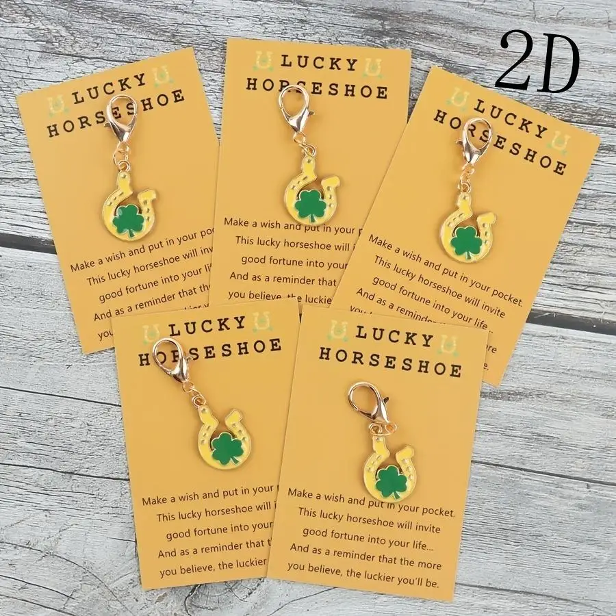1/5/10/20/50/100pcs Gift For Her/Him s 2D Lucky Horseshoe Keychains | Includes Lucky Pocket Cards, Clover And Horseshoe Charms,