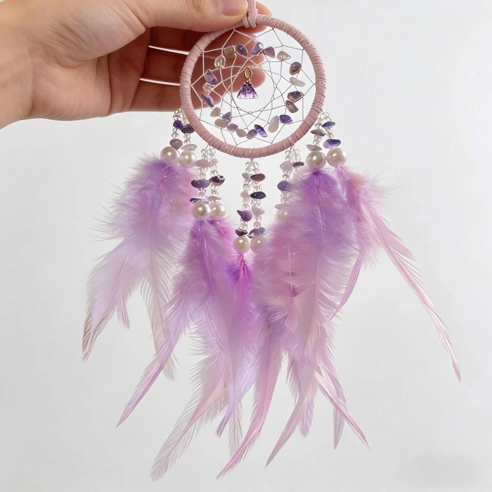 1 Pc Mini Dreamcatcher for Car Rear View Mirror, Handmade Wind Chime Pendant, Natural Boho Car Ornament Decor