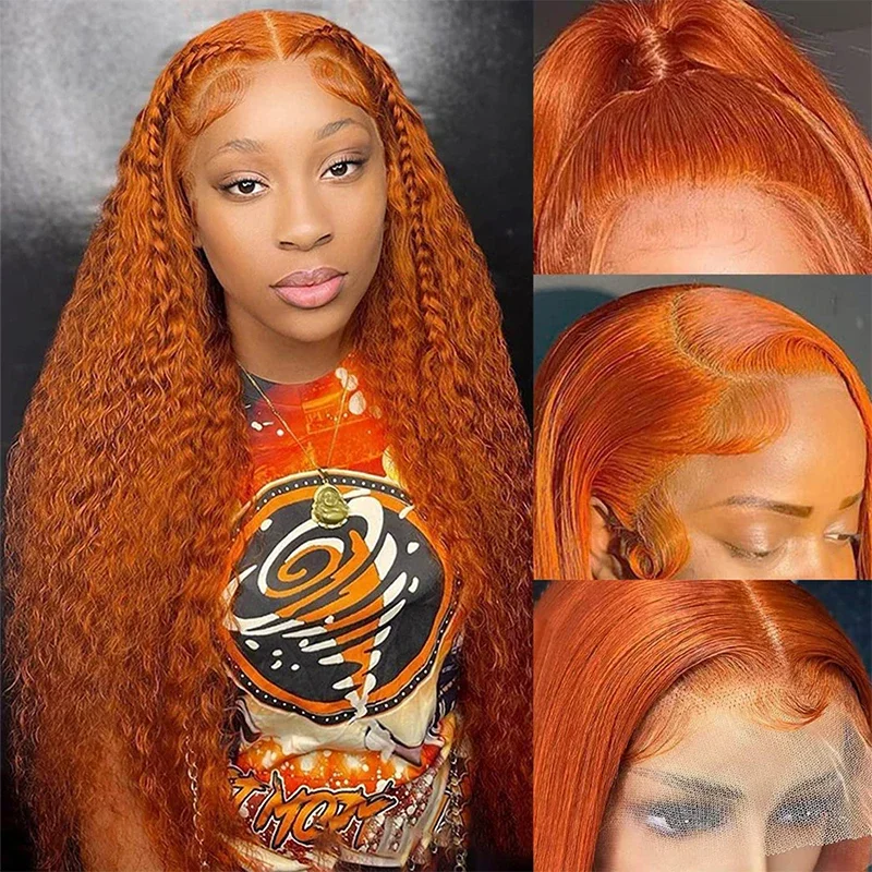 13x6 HD Lace Frontal Human Hair Wigs Orange Ginger Deep Wave 13x4 Lace Front Wig for Women Choice 30 inch Colored Curly Wigs