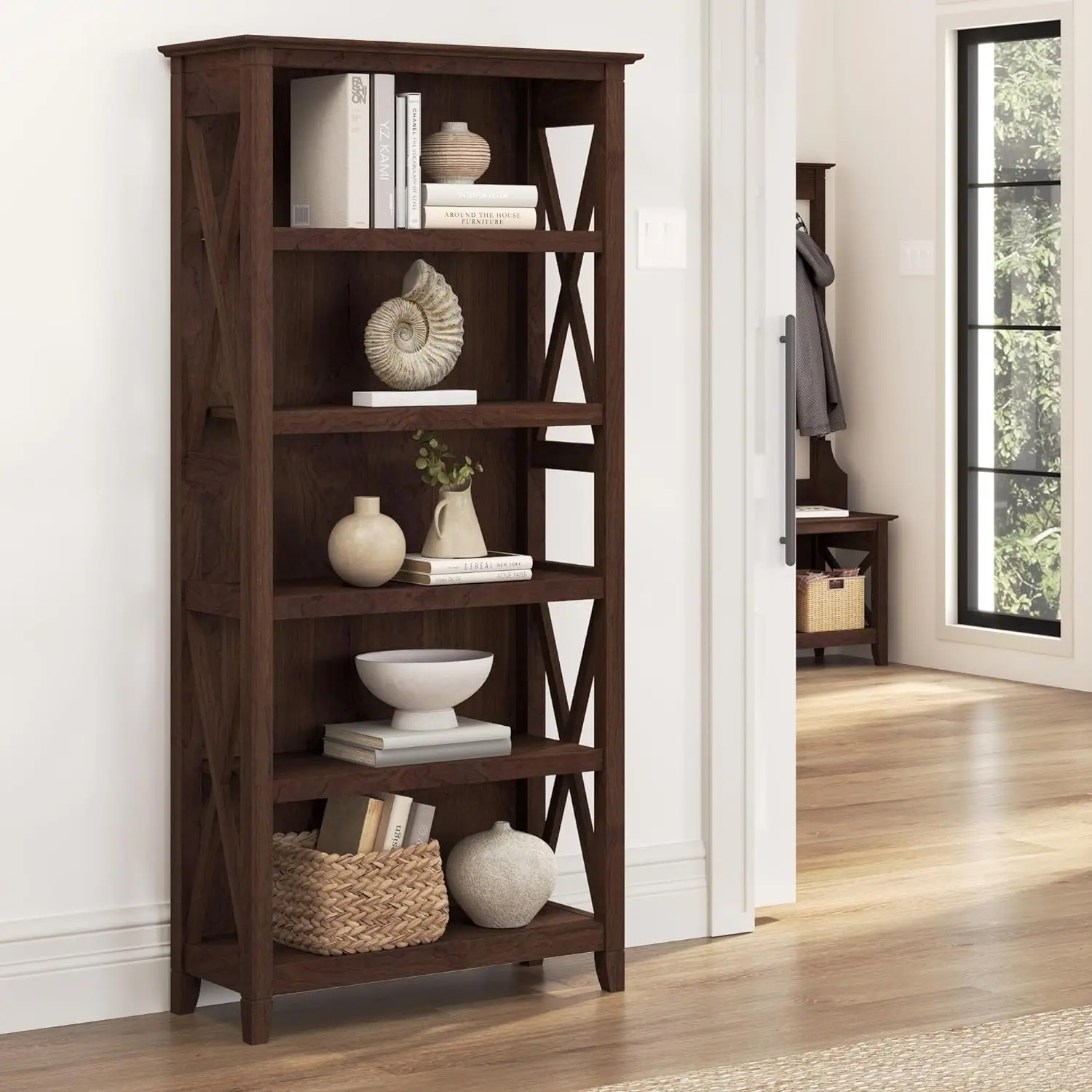 Tall 5 Shelf Bookcase in Bing Cherry