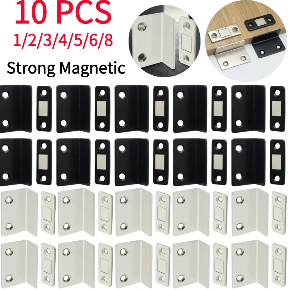 Strong Magnetic Cabinet Catches Punch Free L-Shaped Sliding Door Stop Ultra Thin Invisible Anti Collision Furniture Hardware