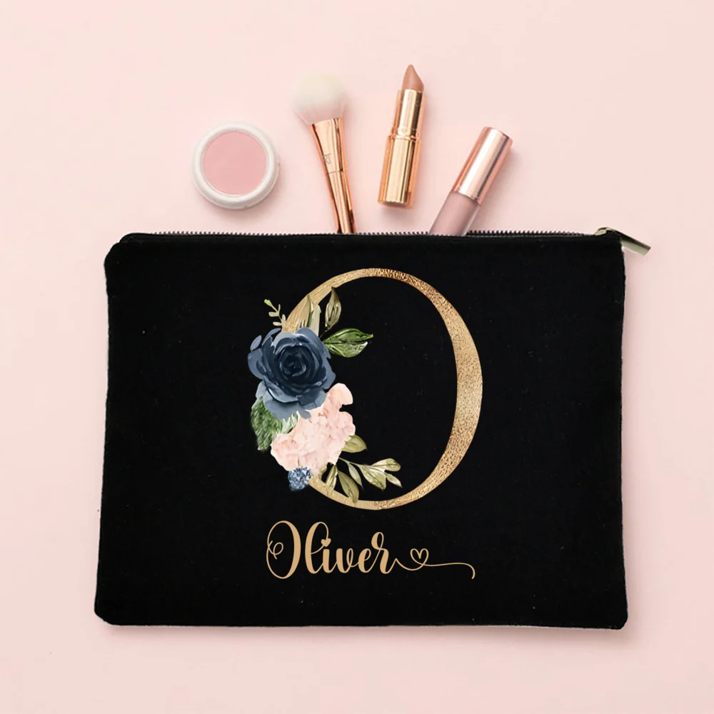 Personalized Makeup Bag Custom Letter with Name Bridesmaid Cosmetic Case Monogram Toiletry Pouch Wendding Birthday Gifts for Her