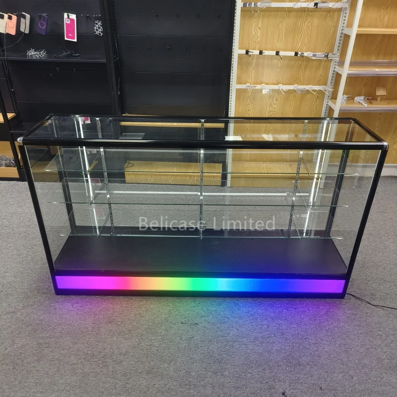 2025customized.70 inch Full Smoke Shop Product Showcase Dispensary Display Smoke Store Glass with LED