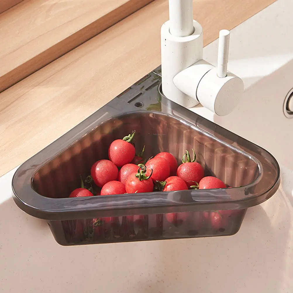 

2Pcs Drain Basket Set Sink Triangle Hanging Corner Strainer Basket Space Saving Kitchen Sink Storage Holder Filter