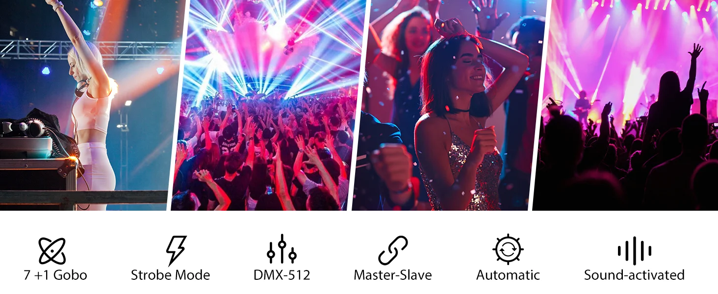 Yiflamefly 120W RGBW LED Moving Head Light mit 8 Gobos, 1/2-Halbfarbeffekt, Spot-Licht, DMX512 Bühnenbeleuchtung für DJ-Partys, KTV, Bars und Shows – Detail 6
