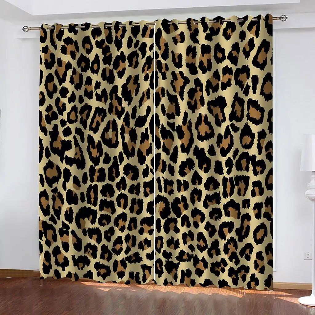 2Pcs Leopard Print Curtains Animal Pattern Living Room Bedroom Fashion Wild Style Sun Shade Decorative Window Drapes