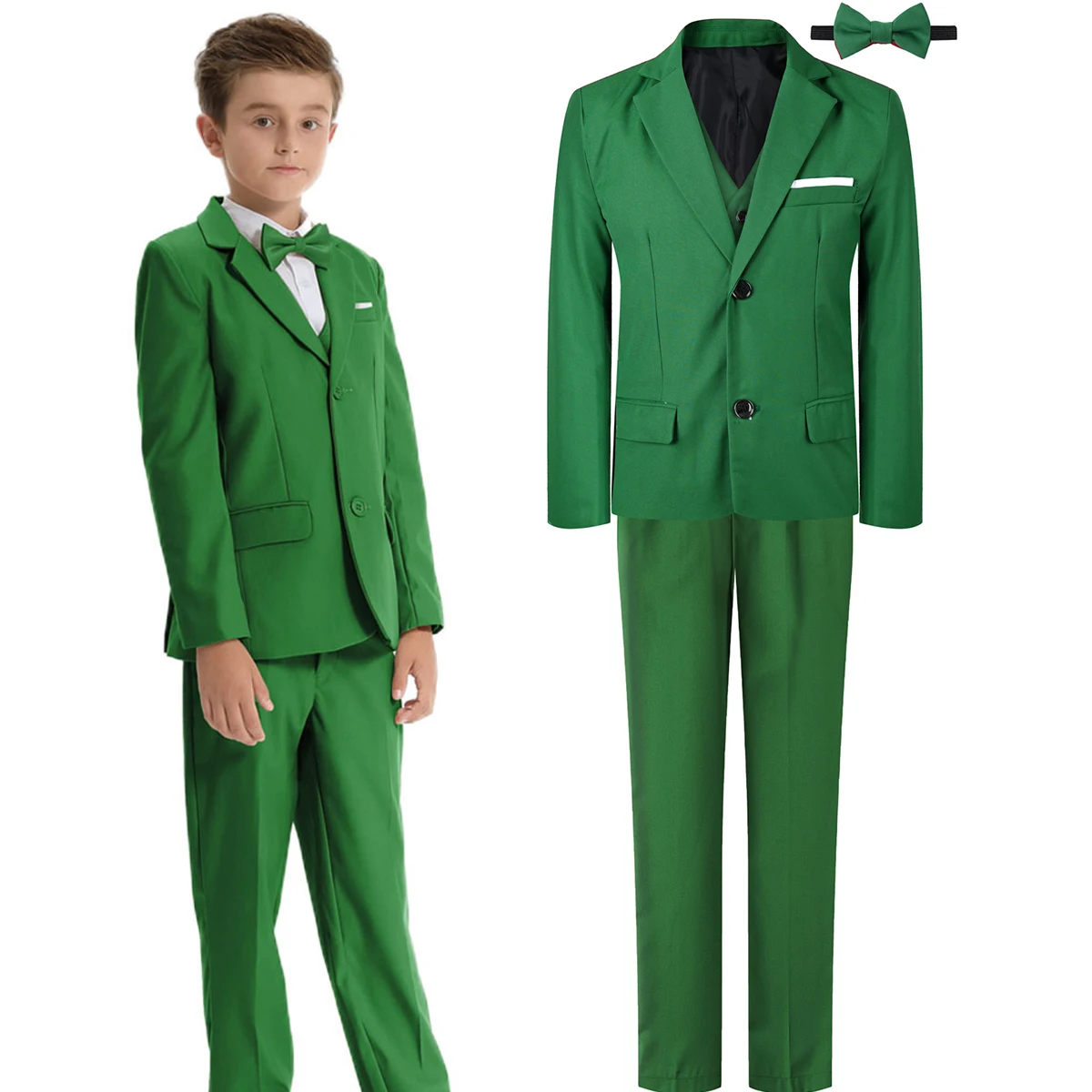 Green Suit for Kids Boys St Patricks Day Outfit Set Easter Wedding Formal  Gentleman Clothing Ring Bearer Perform Tuxedo 4PCS