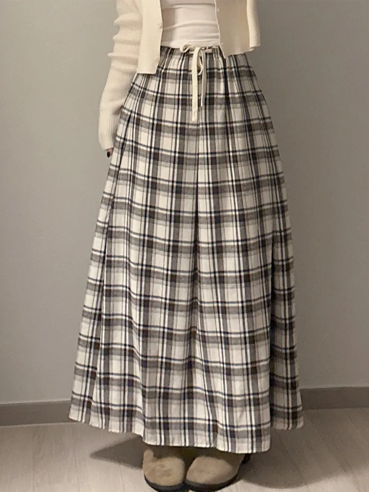 하이웨이스트 A라인 체크 스커트 여성 캐주얼 롱 스커트 동대문 2025 봄 여름 가을 겨울 패션 트렌드