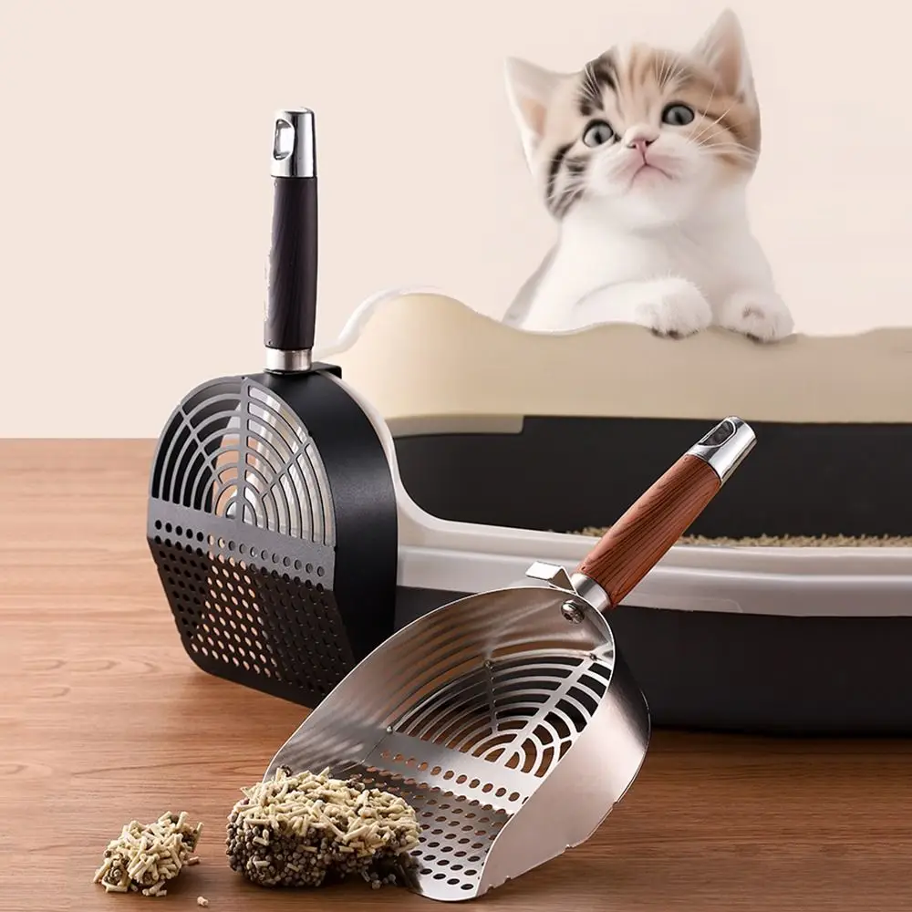 Stainless Steel Cat Litter Scoop Deep Shovel Sturdy Mesh Cat Poop Sifting Tool Fast Sifting Non-stick Pet Waste Shovel