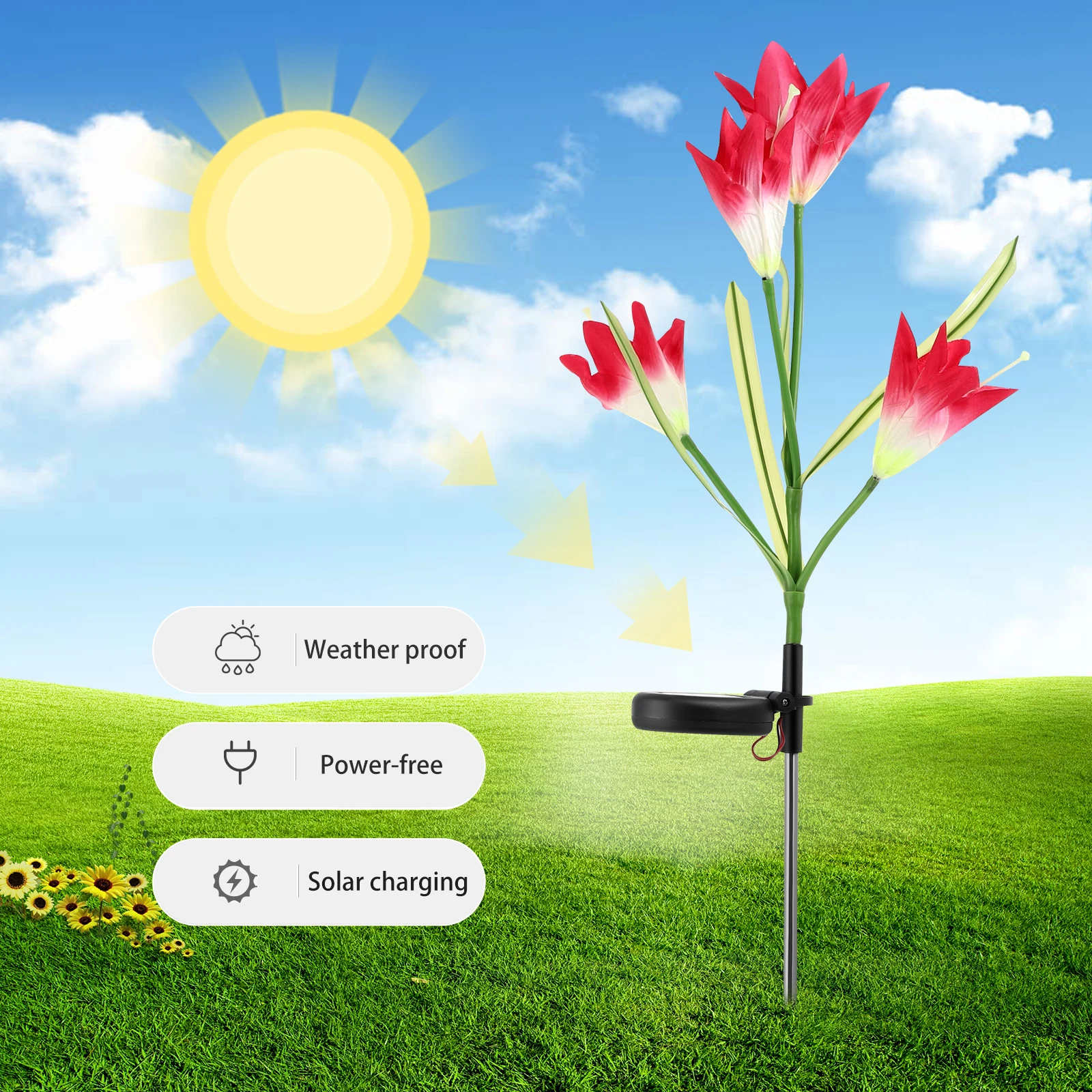 

2PCS Solar Lantern 4 Lily Flowers Powered Lights Outdoor Garden Yard Stake Insert Lawn Party Solar Floor Light